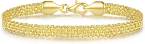 14K Gold Bracelets for Women Non Tarnish Mesh Link Chain for Womens 5.6mm Width Charm Bracelet for Men Jewelry Diamond Cut 5 Sizes (6.5" 7" 7.5" 8" 9")