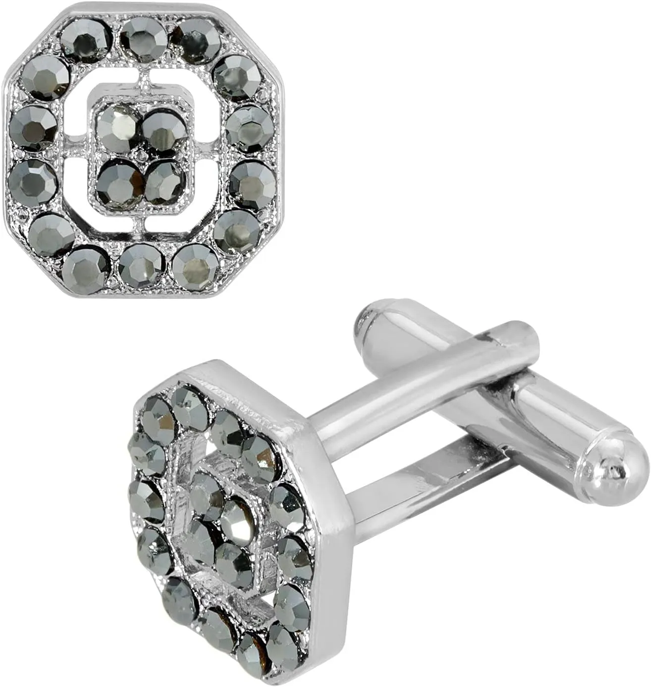 1928 Jewelry Mens Silver Tone Hematite Crystal Octagon Cufflinks
