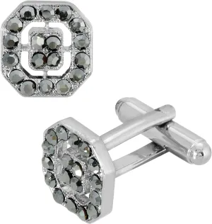 1928 Jewelry Mens Silver Tone Hematite Crystal Octagon Cufflinks