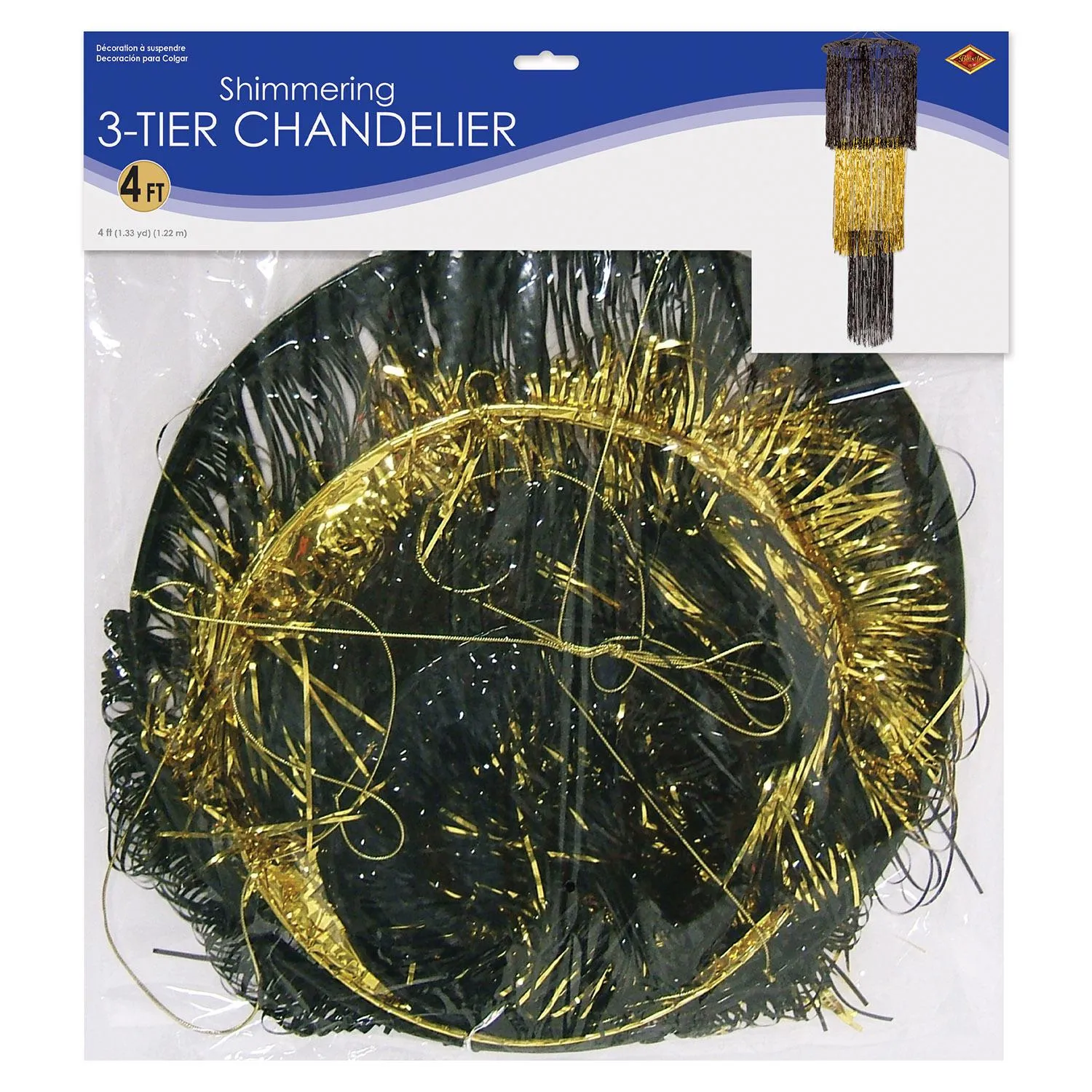 3-Tier (1-Ply) Shimmering Party Chandelier - black & gold