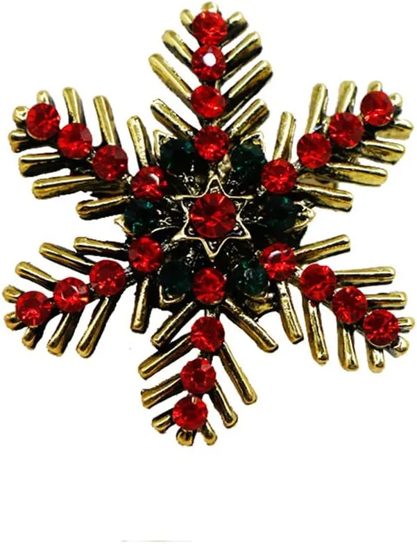 Austrian Crystal Winter Art Deco Snowflake Flower Brooch Pin Lapel Pins Charm Dress Accessories Corsage for Hat Bag Suit Tie Cardigan Sweater Decor Christmas Holiday Gifts for Her Women Girls Teen Xmas Cute Festive Jewelry