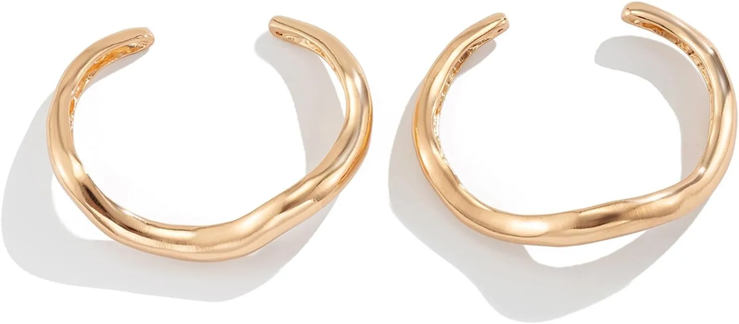 Chunky Gold Bracelets for Women,2 Pcs Gold Stacking Cuff Bangle Bracelet Silver Plated Cuff Bangle Bracelets Open Wide Irregular Minimalist Bangle Jewelry