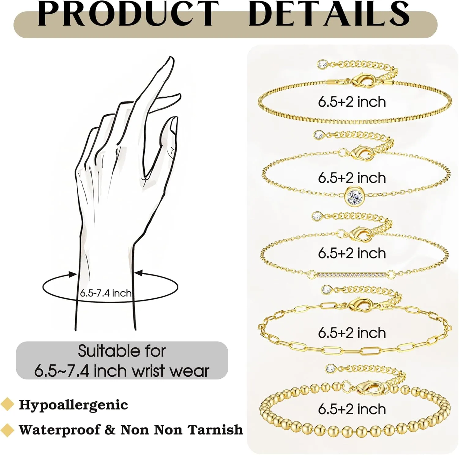 Dochais Gold Bracelets for Women Trendy 14k Gold-Plated Stackable Dainty Bracelet Adjustable Charm Paperclip Cuban Link Chain Tarnish Free Gold Jewelry Sets Fashion Accessories Gifts