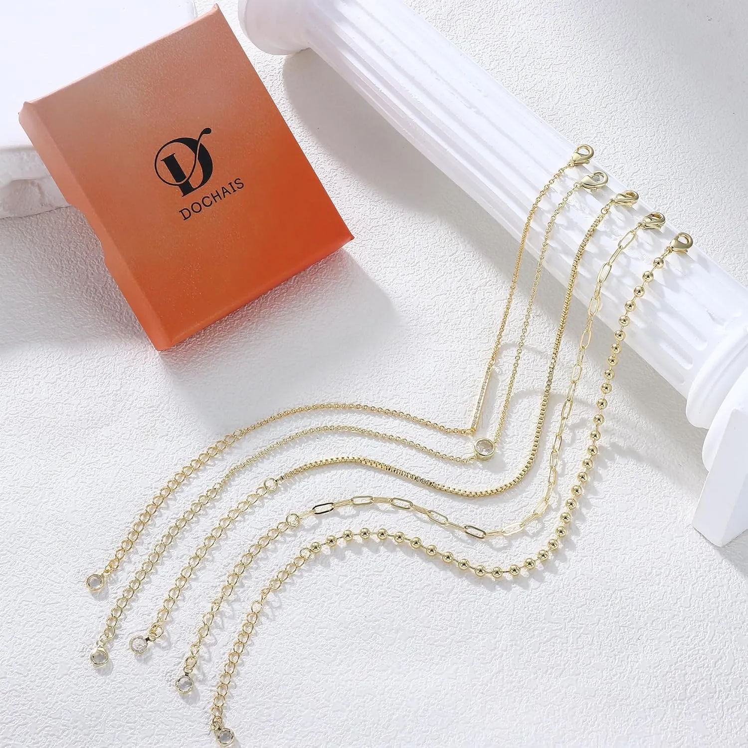 Dochais Gold Bracelets for Women Trendy 14k Gold-Plated Stackable Dainty Bracelet Adjustable Charm Paperclip Cuban Link Chain Tarnish Free Gold Jewelry Sets Fashion Accessories Gifts