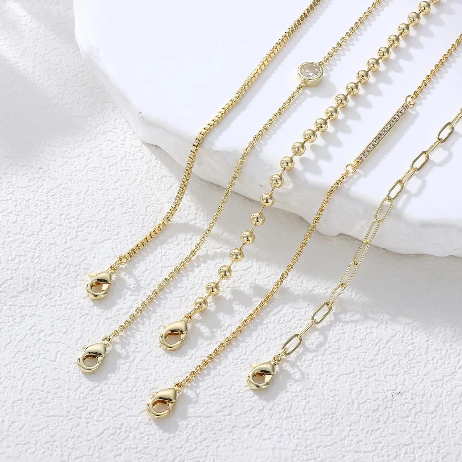 Dochais Gold Bracelets for Women Trendy 14k Gold-Plated Stackable Dainty Bracelet Adjustable Charm Paperclip Cuban Link Chain Tarnish Free Gold Jewelry Sets Fashion Accessories Gifts