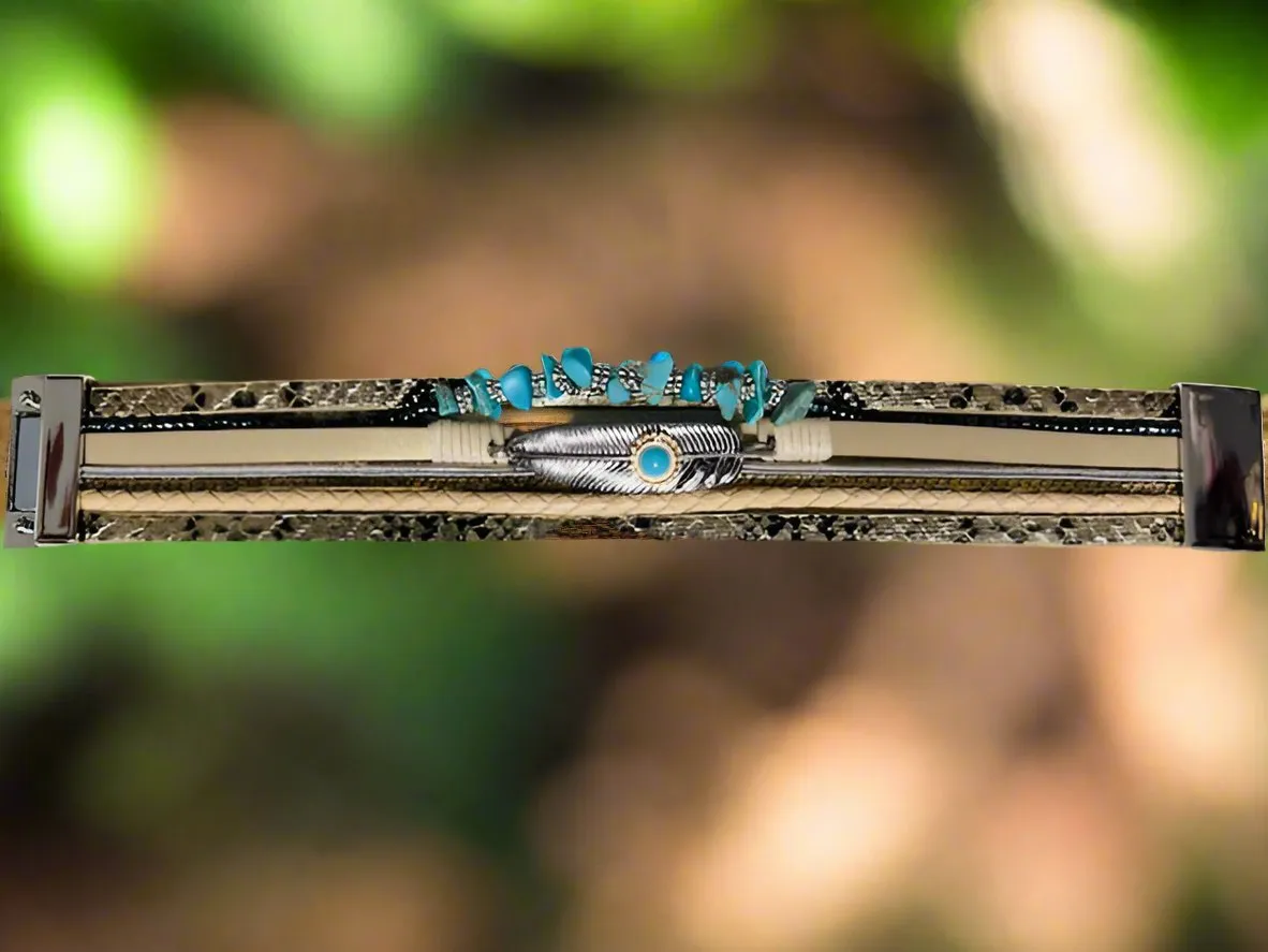 Faux Leather Quad Bracelet with Magnetic Clasp