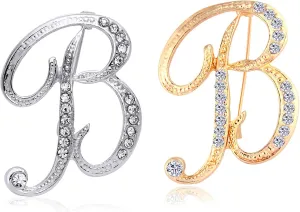 HAFILO 2 pack initial letter brooch pin for women girl 26 letters A-Z fashion brooches collar pins Gold silver