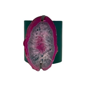 HANDCRAFTED CUFF - TEAL LEATHER WITH PURPLE AGATE - 6CMTEPI