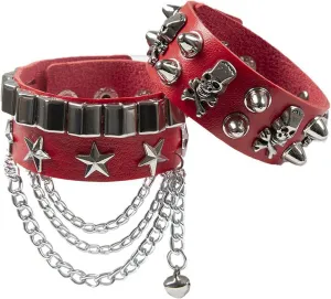 Leather Bracelet Combo Metal Star & Spike Inlay Grunge & Punk Adjustable Wristband with Skull and Chains Decor Alt fashion Emo Style Accessories 8.66in/21cm