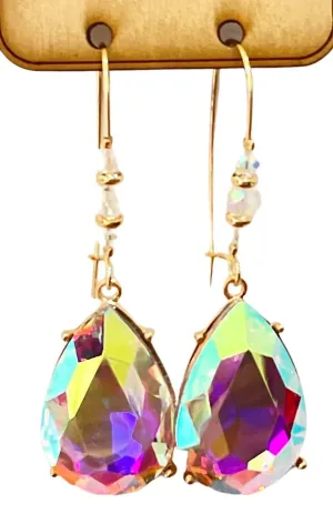 Pink Panache Iridescent Teardrop On Gold Earring