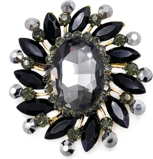 SELOVO Flower Rhinestone Statement Brooch Pin Broach Antique Gold Tone