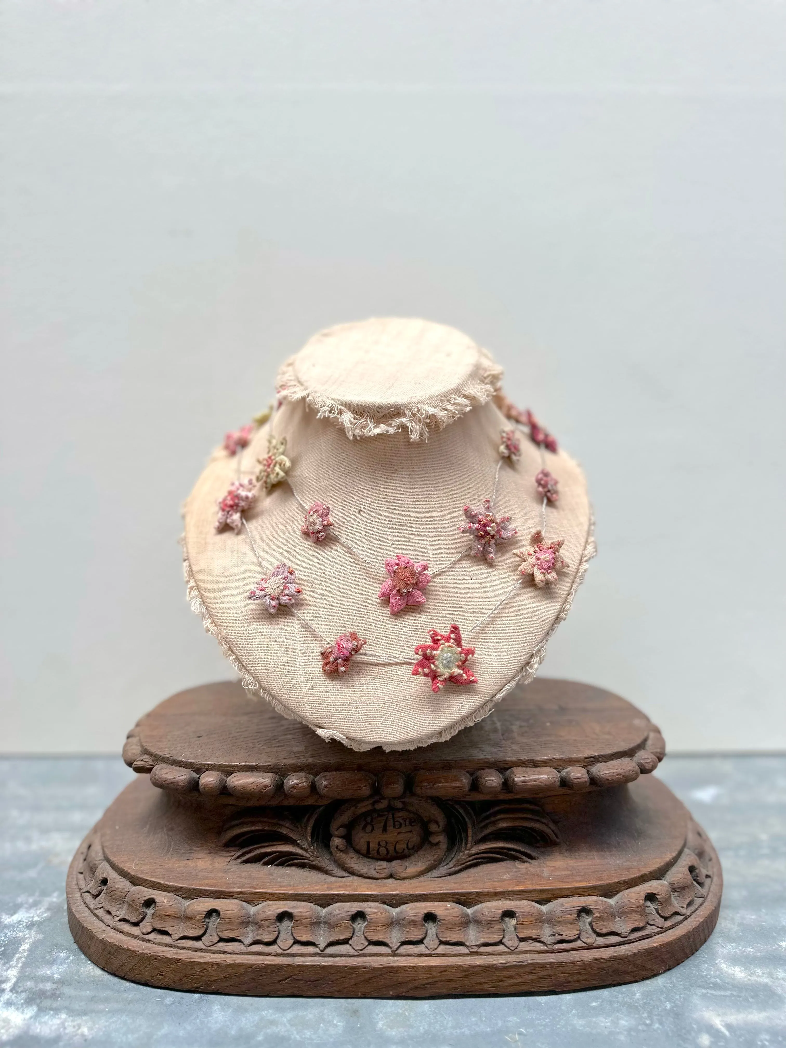 Sophie Digard Pastel Pink Daisy Long Linen Necklace