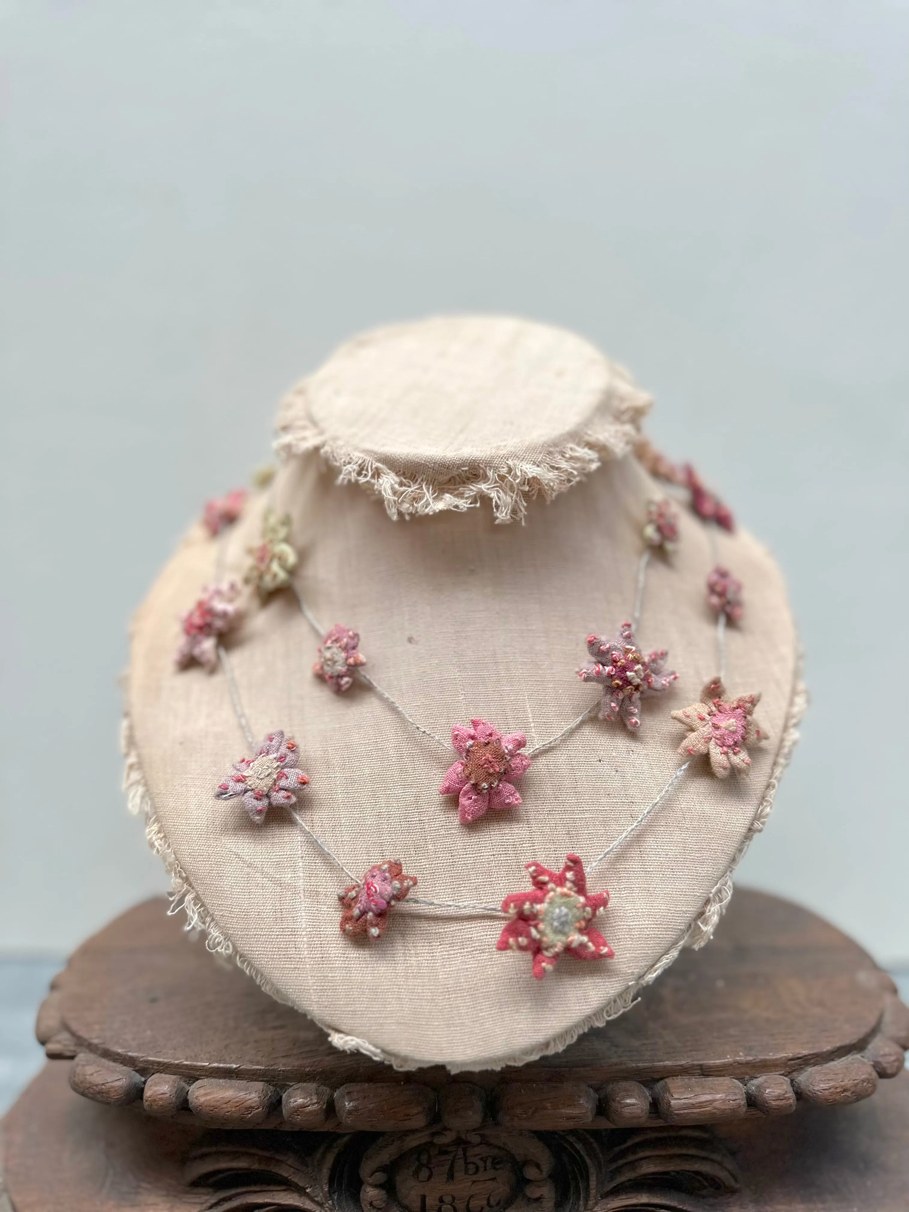 Sophie Digard Pastel Pink Daisy Long Linen Necklace