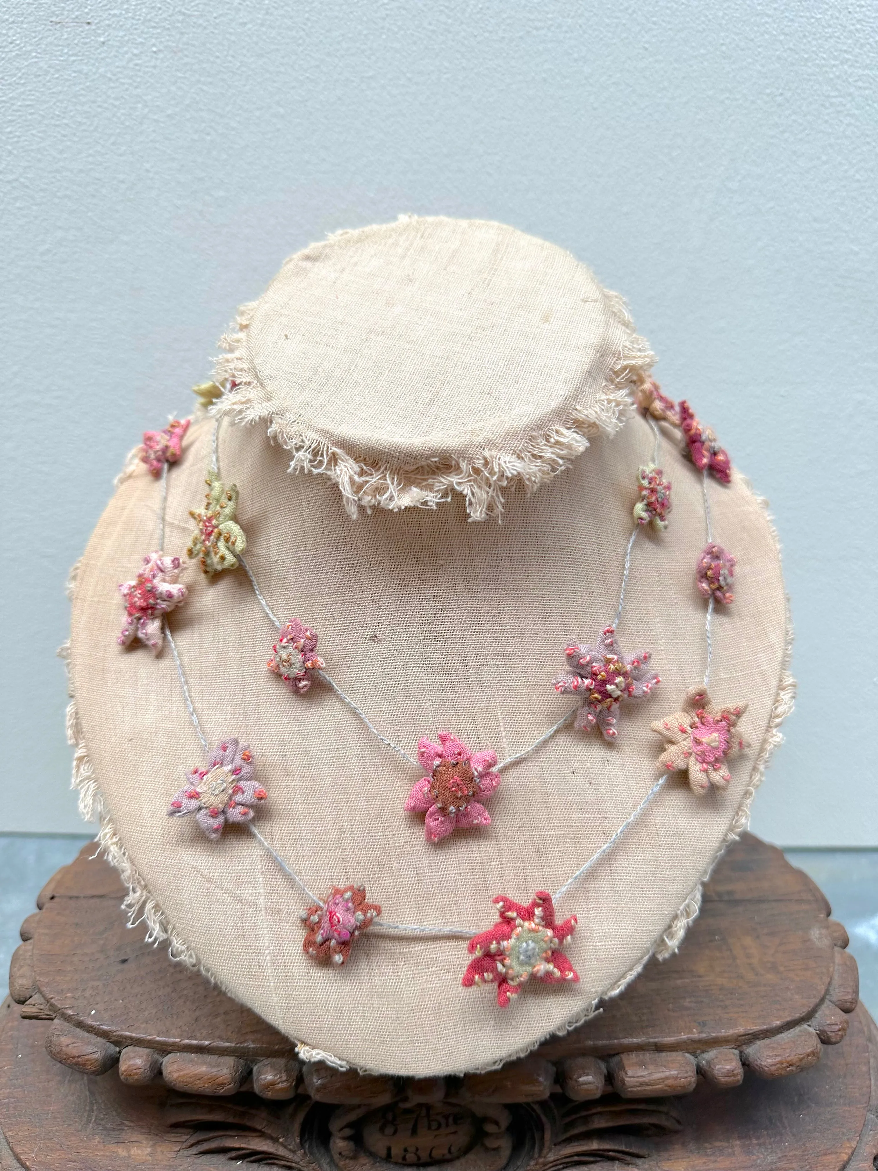 Sophie Digard Pastel Pink Daisy Long Linen Necklace