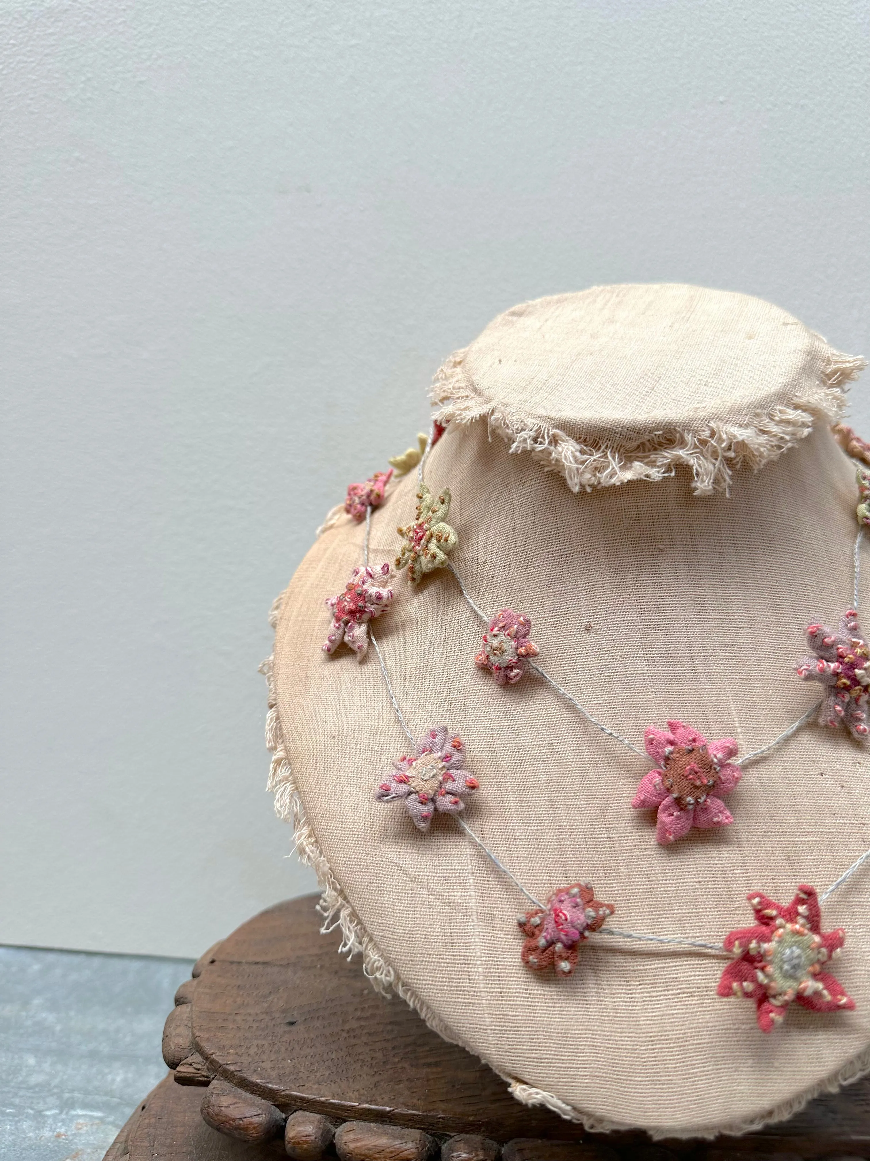 Sophie Digard Pastel Pink Daisy Long Linen Necklace