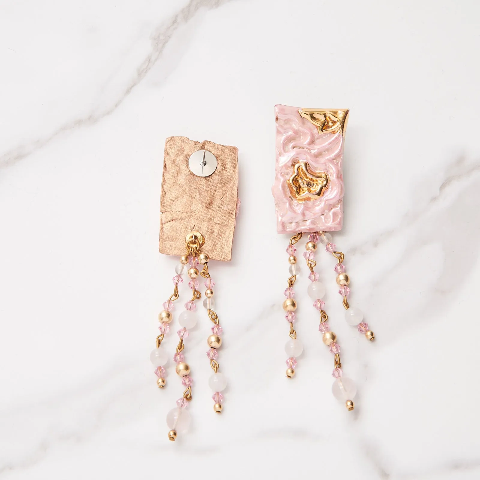 Special Effects, Ceramic, Sculptured Chandelier Earring in Pink