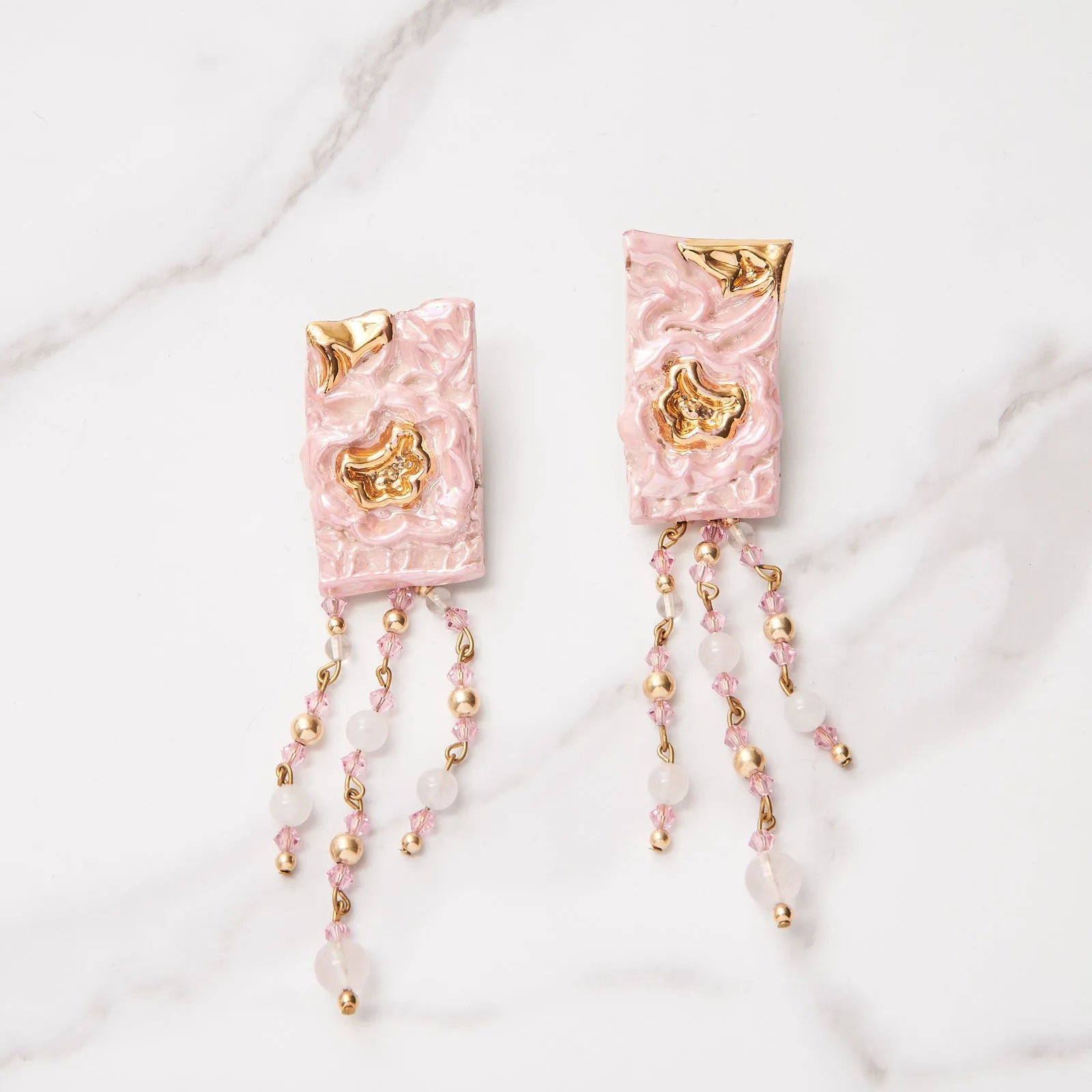 Special Effects, Ceramic, Sculptured Chandelier Earring in Pink