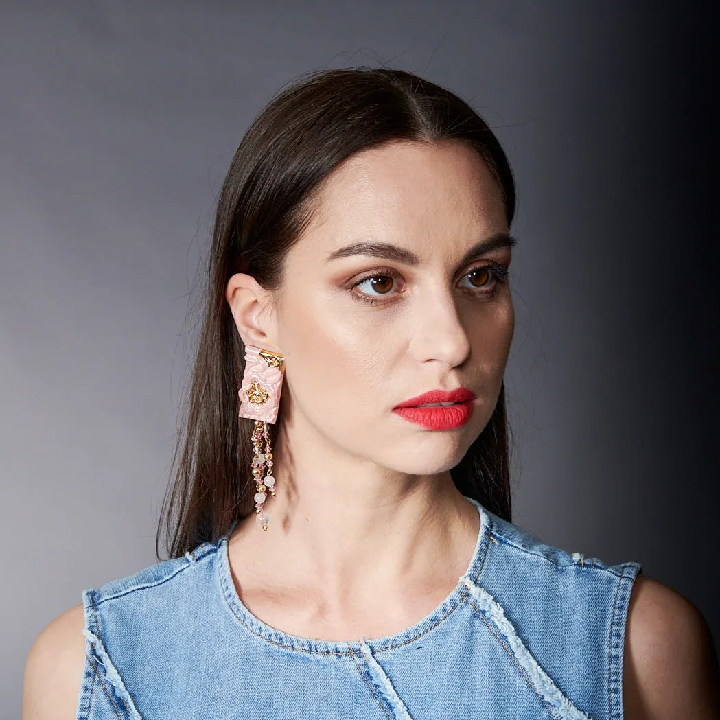 Special Effects, Ceramic, Sculptured Chandelier Earring in Pink