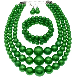 We We Imitation Pearl Necklace for Women Large Chunky Pearl Necklaces Multilayer Pearl Necklace and Earring 1920s Costume Jewelry set